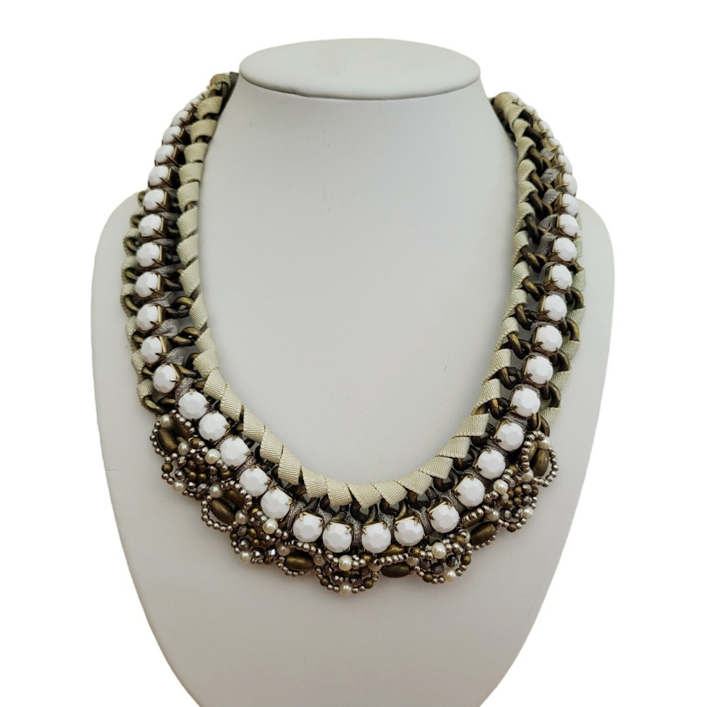 PAM HIRAN Anthropologie Brass Woven Beaded Chunky Choker Statement Necklace